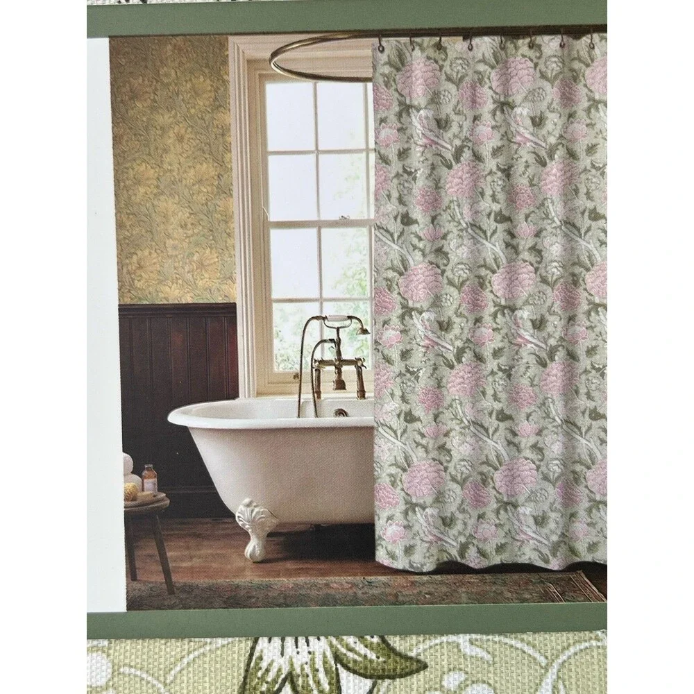 Morris & Co. Cray Floral Garden Cotton Blend Shower Curtain Green Pink 72x72 New